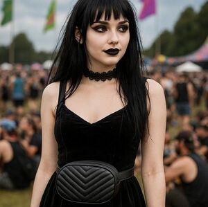 STEVE MADDEN Black Matte Vinyl Belt Bag Fanny Pack Hip Bag with Gold Zippers